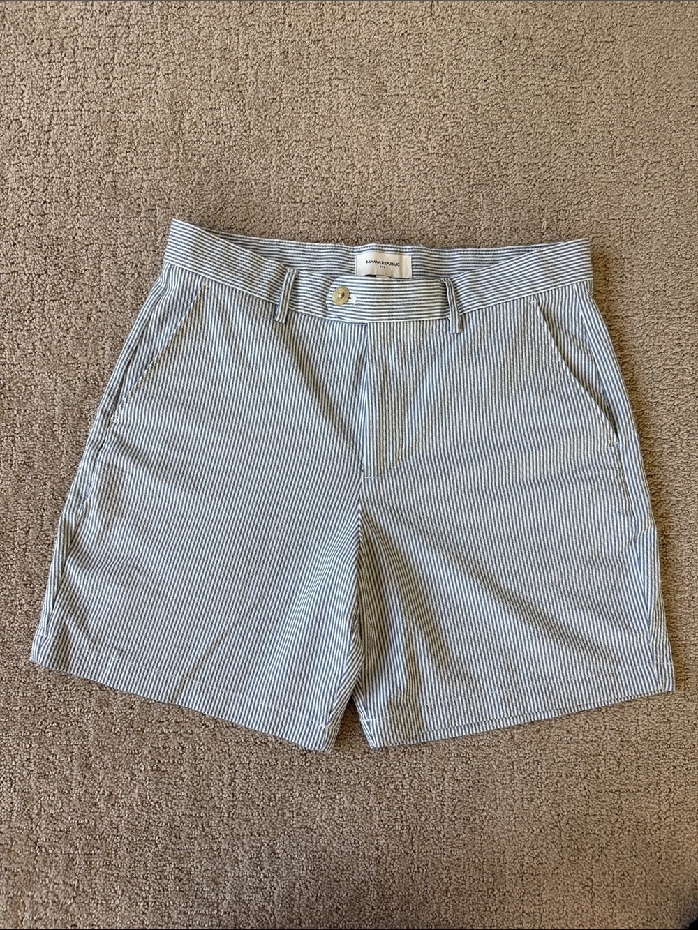 Banana Republic Seersucker High-Rise Shorts - Blue & White Stripes